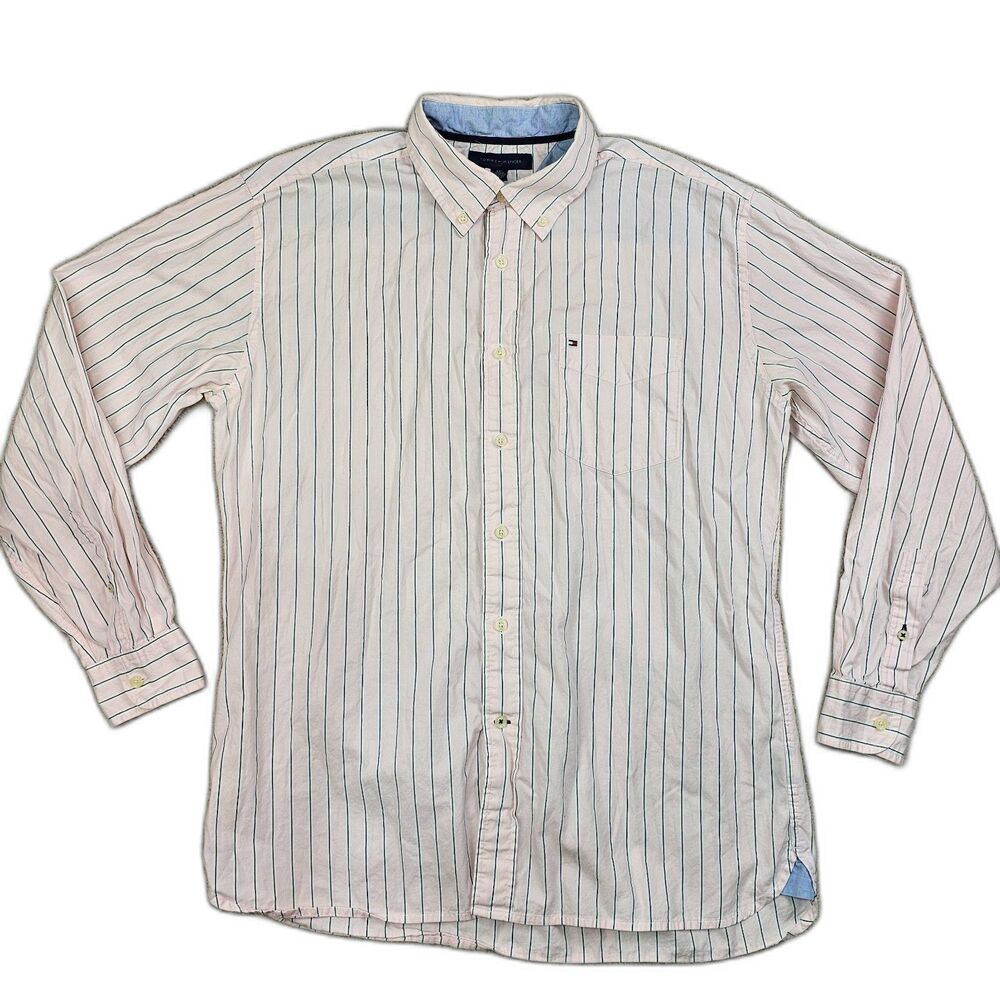 Tommy Hilfiger Long-Sleeve Button-Down Oxford Shirt Pink Striped Men's Large